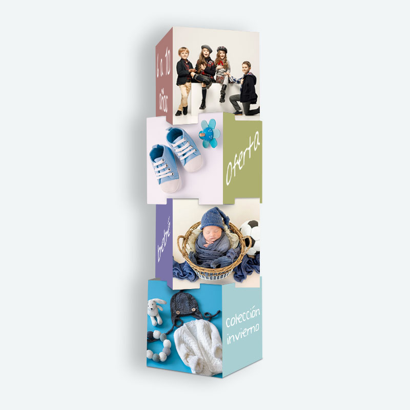 Expositor de 4 cubos apilados para comercios