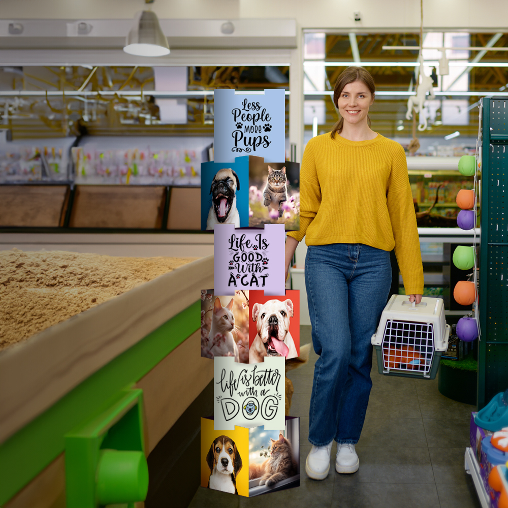 Tótem de cubos encajables para comercios