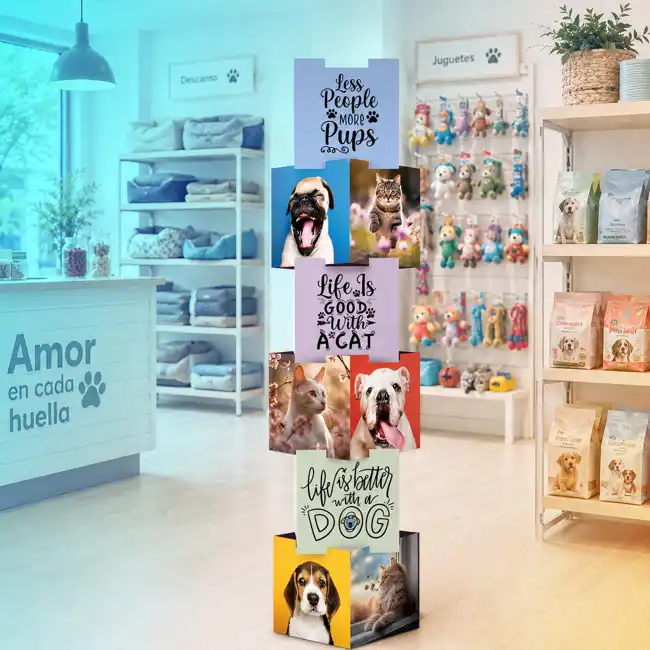 Expositor tótem cubos encajables personalizados