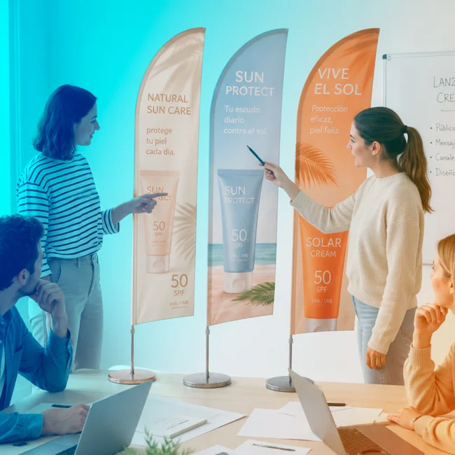 Equipo de marketing con Fly Banners