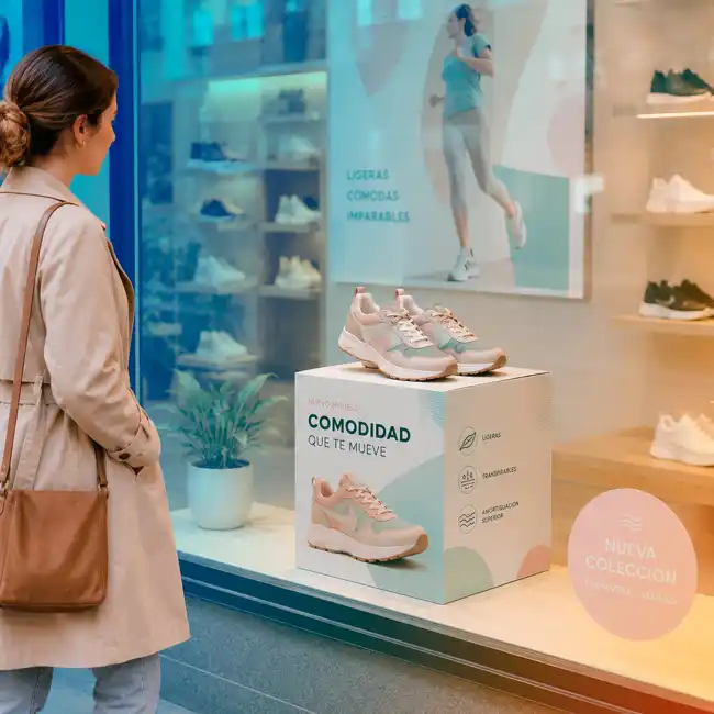 Cubo Expositor PLV para escaparates en comercios